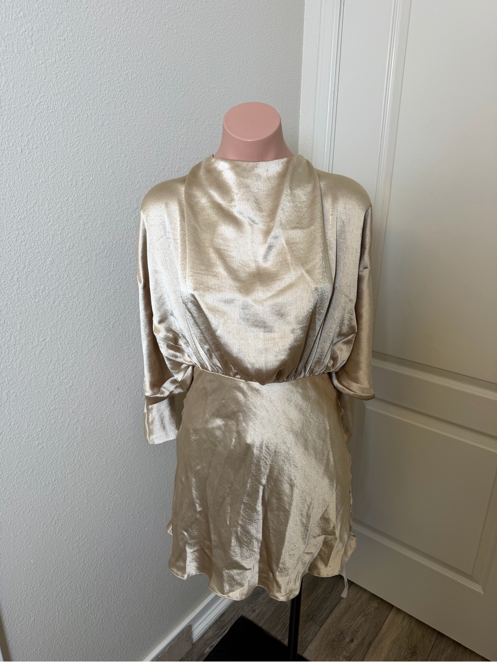 ASOS Shimmery Champagne Satin Mini Dress Sz 2